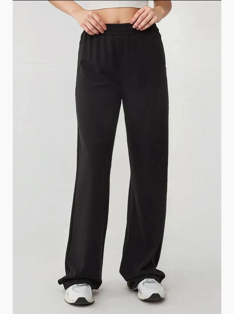 Pantaloni a gamba larga in maglia con elastico in vita hiccup Nero - Kiabi
