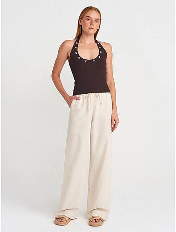 Pantaloni a gamba larga in misto lino dilvin