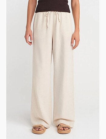 Pantaloni a gamba larga in misto lino dilvin