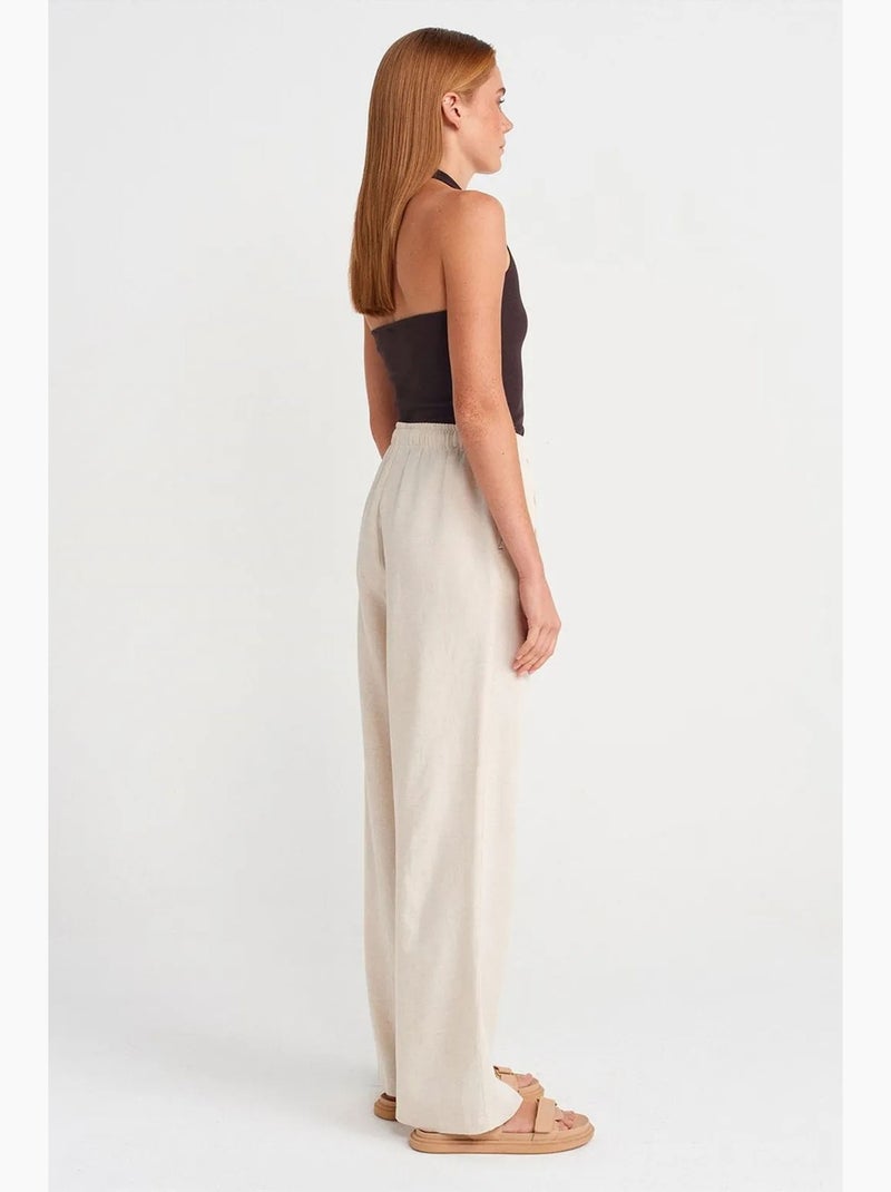 Pantaloni a gamba larga in misto lino dilvin Beige naturale - Kiabi