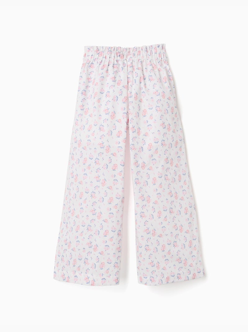 Pantaloni a gamba larga in popeline con motivo floreale Bianco - Kiabi