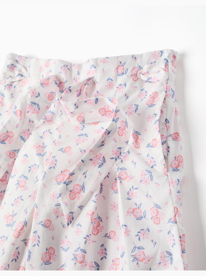 Pantaloni a gamba larga in popeline con motivo floreale Bianco - Kiabi