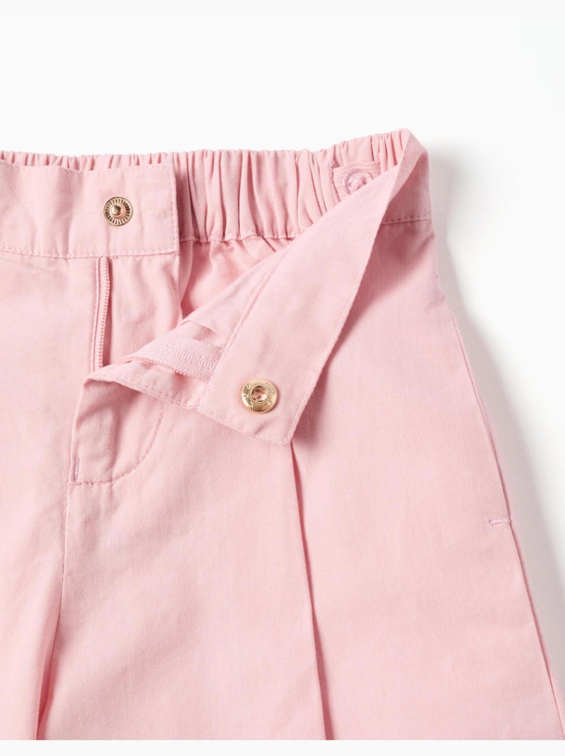 Pantaloni a gamba larga in popeline con pieghe frontali Rosa chiaro - Kiabi
