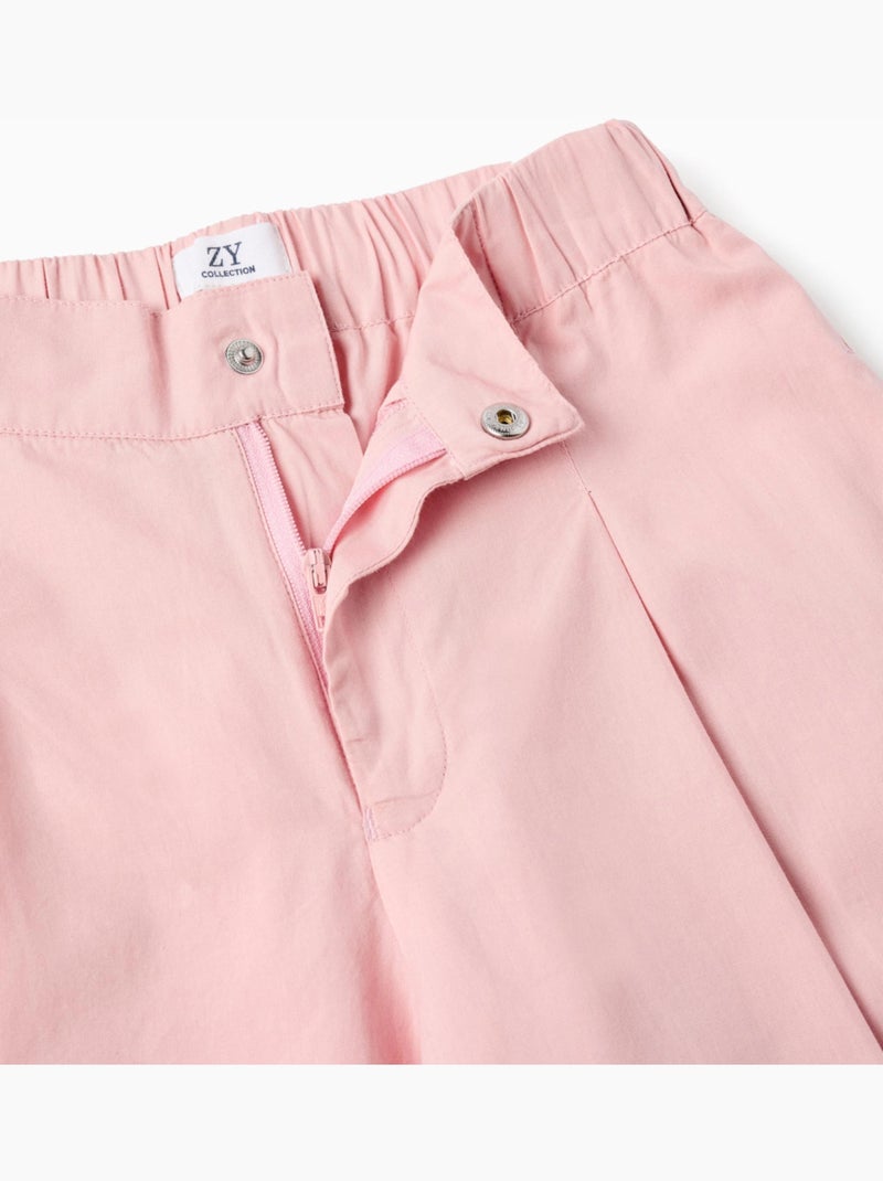 Pantaloni a gamba larga in popeline con pieghe frontali Rosa chiaro - Kiabi