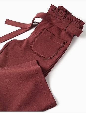 Pantaloni a gamba larga in punta di Roma con cintura