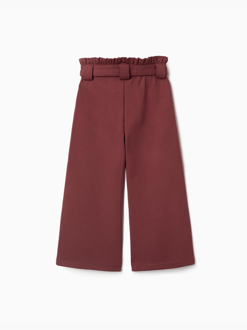 Pantaloni a gamba larga in punta di Roma con cintura Marrone - Kiabi