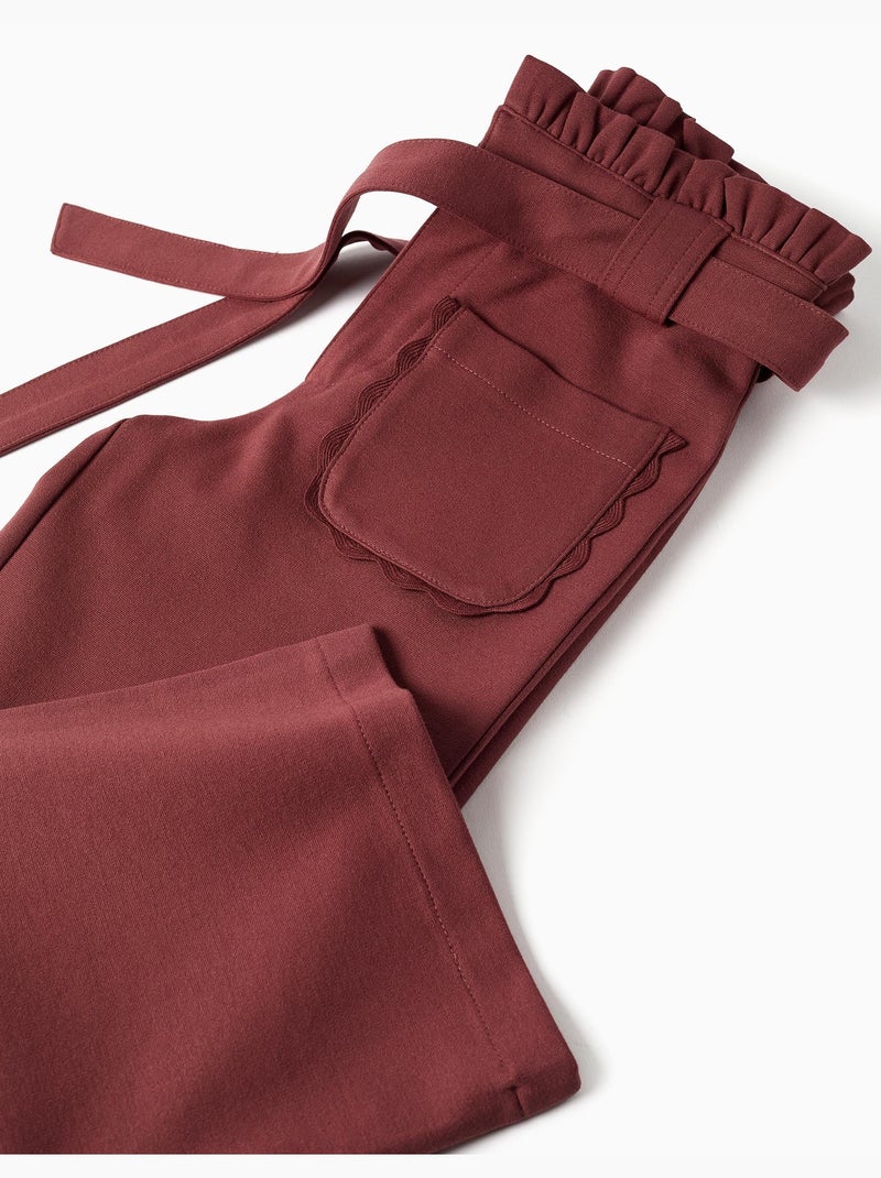 Pantaloni a gamba larga in punta di Roma con cintura Marrone - Kiabi