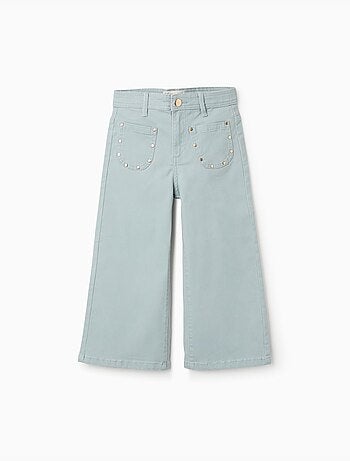 Pantaloni a gamba larga in twill con borchie decorative