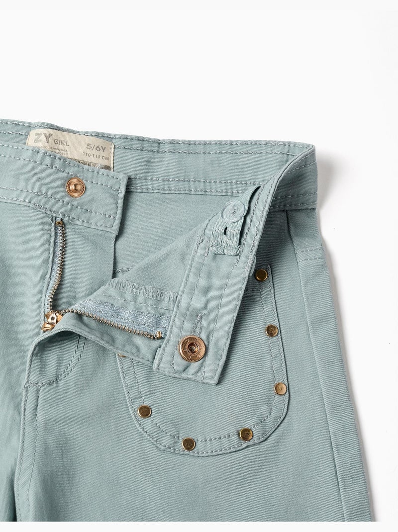 Pantaloni a gamba larga in twill con borchie decorative Verde chiaro - Kiabi