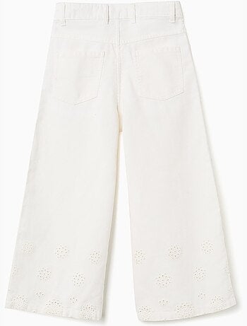Pantaloni a gamba larga in twill con broderie anglaise