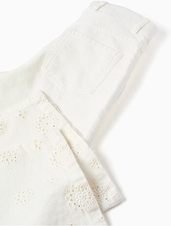 Pantaloni a gamba larga in twill con broderie anglaise