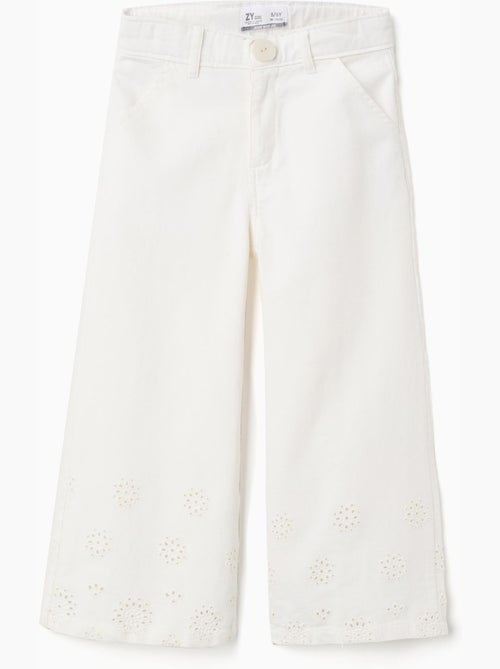 Pantaloni a gamba larga in twill con broderie anglaise - Kiabi