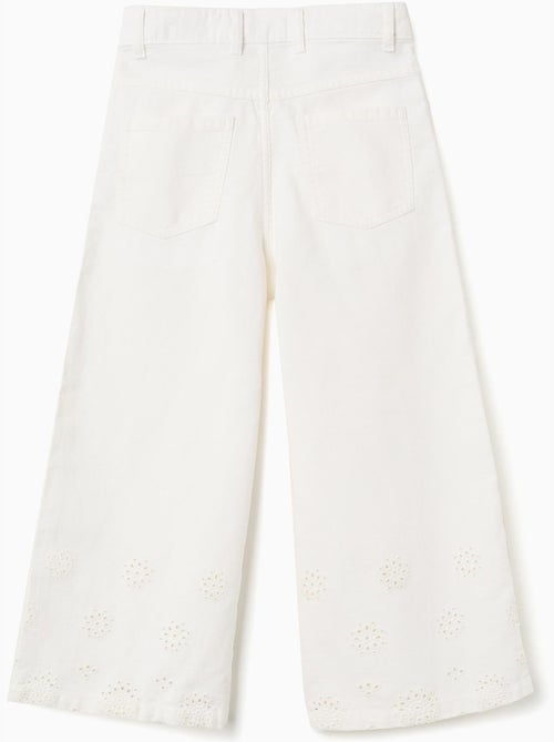 Pantaloni a gamba larga in twill con broderie anglaise - Kiabi