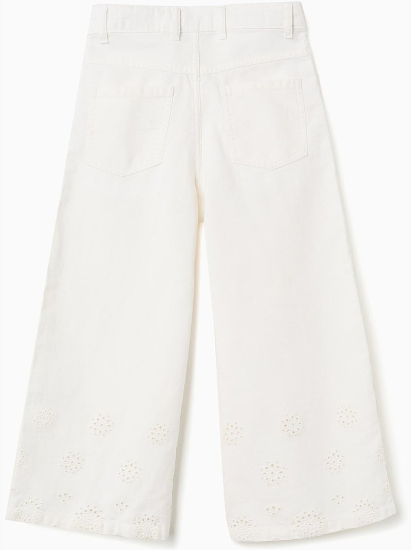 Pantaloni a gamba larga in twill con broderie anglaise Beige chiaro - Kiabi