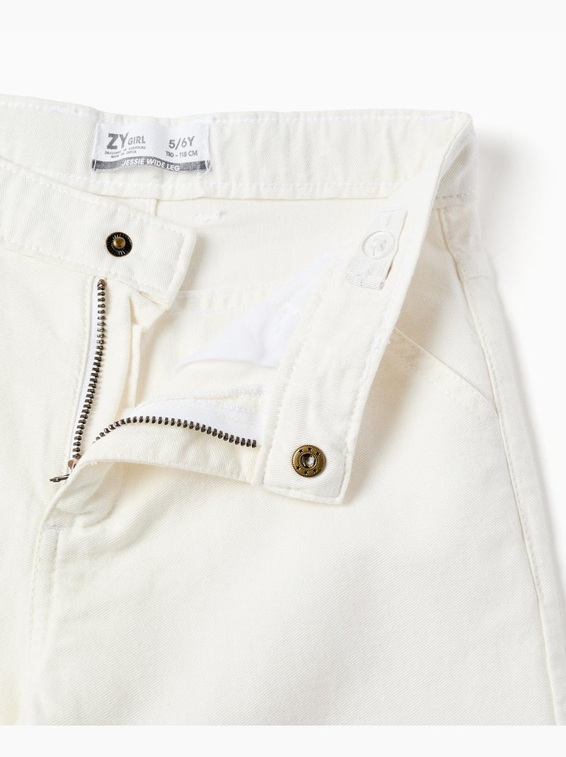 Pantaloni a gamba larga in twill con broderie anglaise Beige chiaro - Kiabi