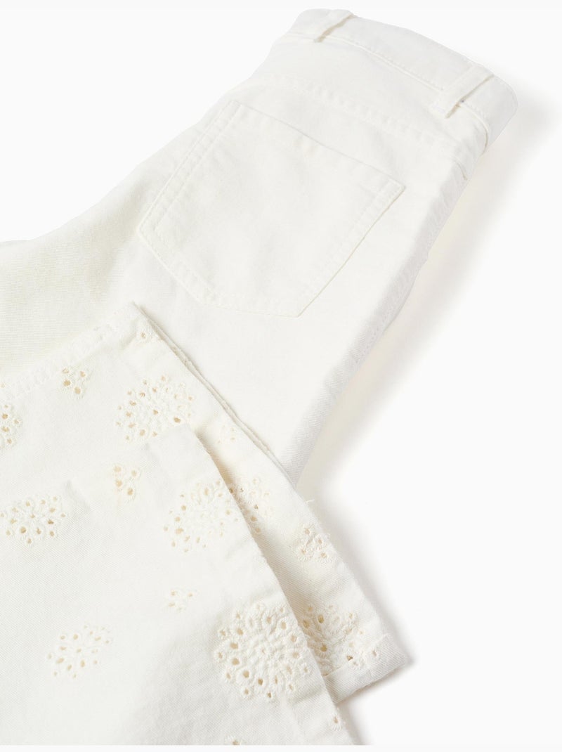 Pantaloni a gamba larga in twill con broderie anglaise Beige chiaro - Kiabi