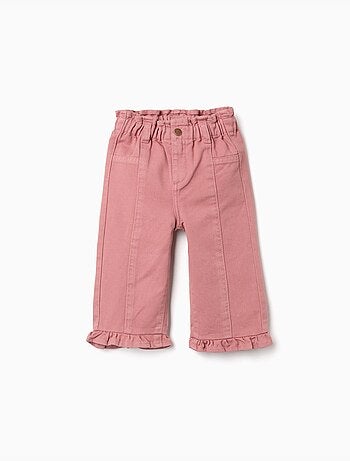 Pantaloni a gamba larga in twill con orli arricciati