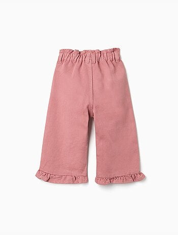 Pantaloni a gamba larga in twill con orli arricciati