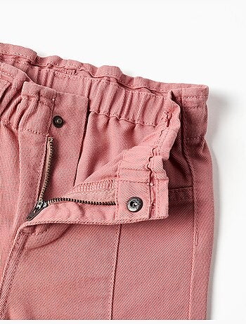 Pantaloni a gamba larga in twill con orli arricciati