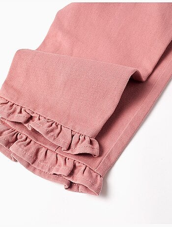Pantaloni a gamba larga in twill con orli arricciati