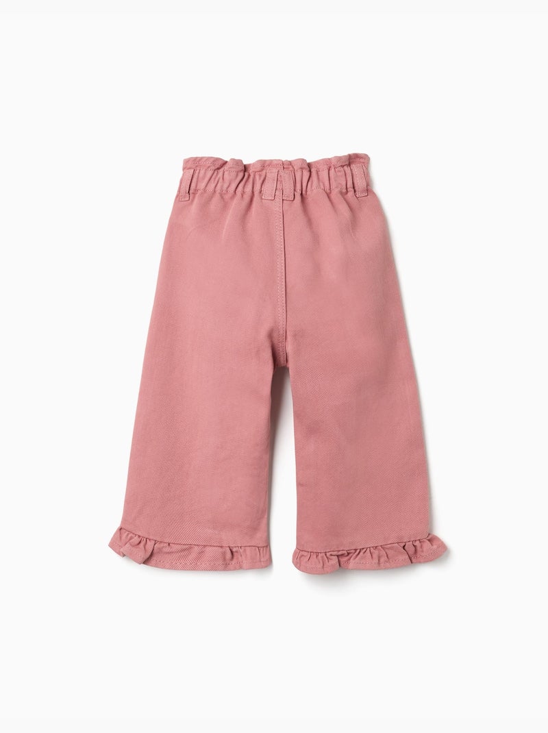 Pantaloni a gamba larga in twill con orli arricciati Rosa - Kiabi