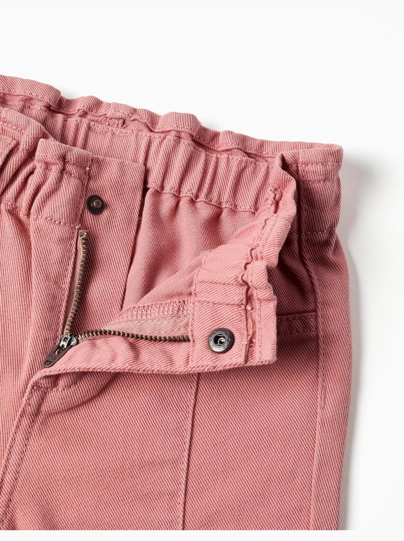 Pantaloni a gamba larga in twill con orli arricciati Rosa - Kiabi
