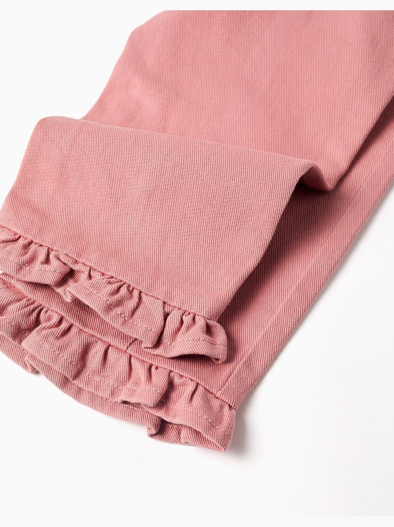 Pantaloni a gamba larga in twill con orli arricciati Rosa - Kiabi