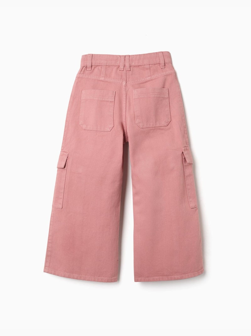 Pantaloni a gamba larga in twill con tasche cargo Rosa - Kiabi