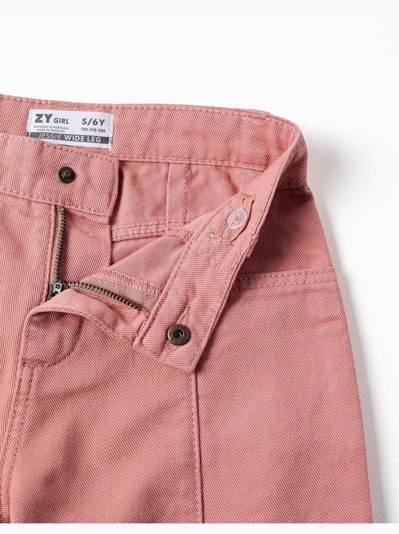 Pantaloni a gamba larga in twill con tasche cargo Rosa - Kiabi