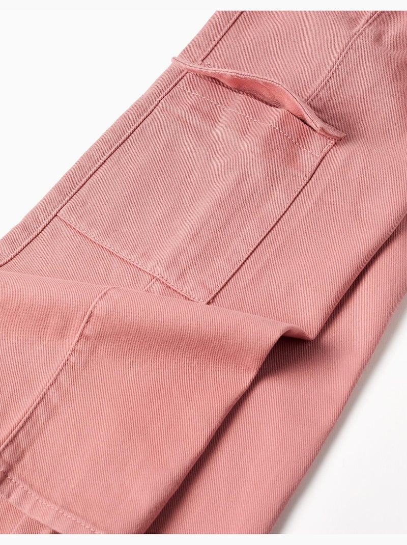 Pantaloni a gamba larga in twill con tasche cargo Rosa - Kiabi