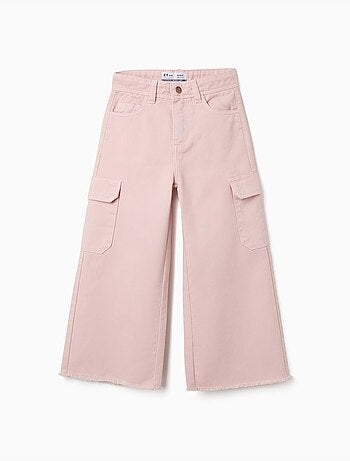 Pantaloni a gamba larga in twill con tasche cargo
