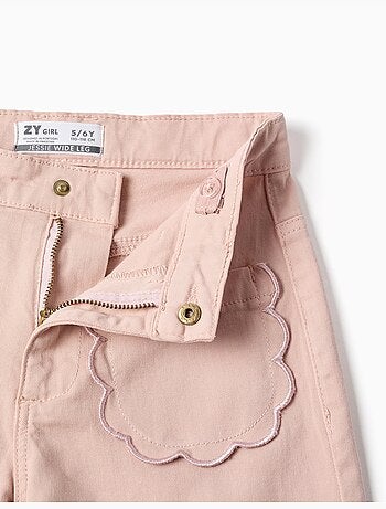 Pantaloni a gamba larga in twill con tasche frontali