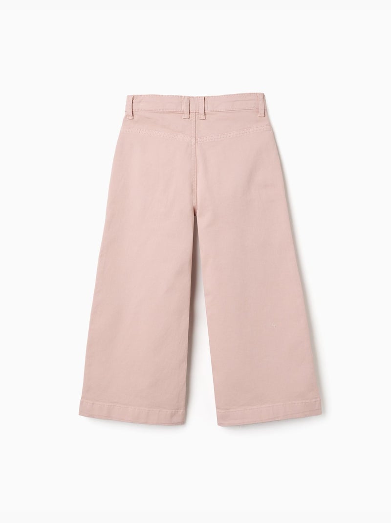 Pantaloni a gamba larga in twill con tasche frontali Rosa chiaro - Kiabi