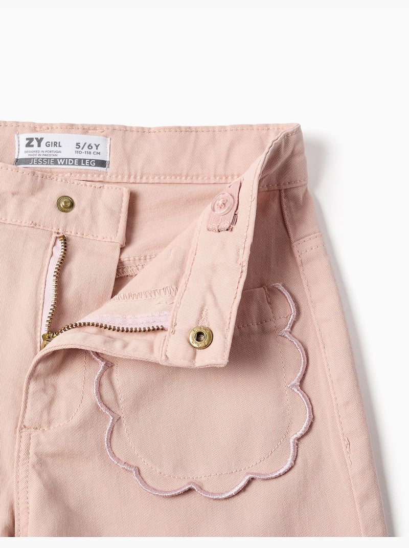 Pantaloni a gamba larga in twill con tasche frontali Rosa chiaro - Kiabi
