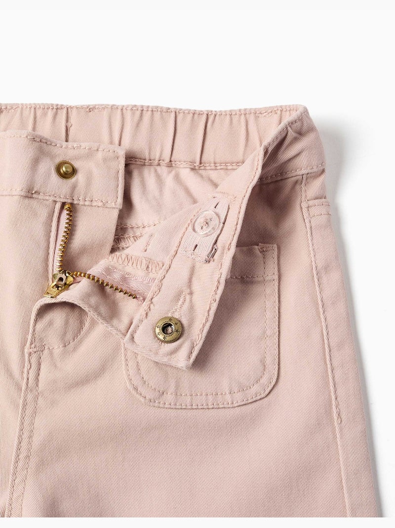 Pantaloni a gamba larga in twill con tasche frontali Rosa chiaro - Kiabi