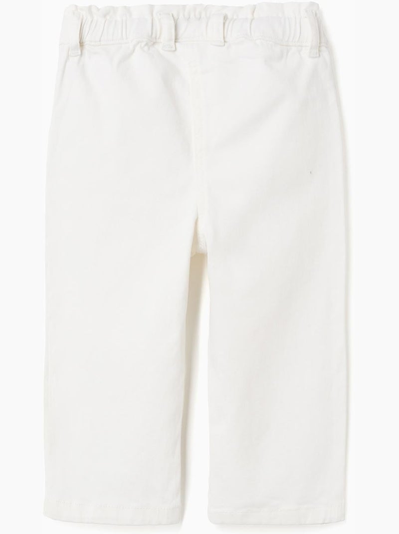Pantaloni a gamba larga in twill con vita paperbag Bianco - Kiabi