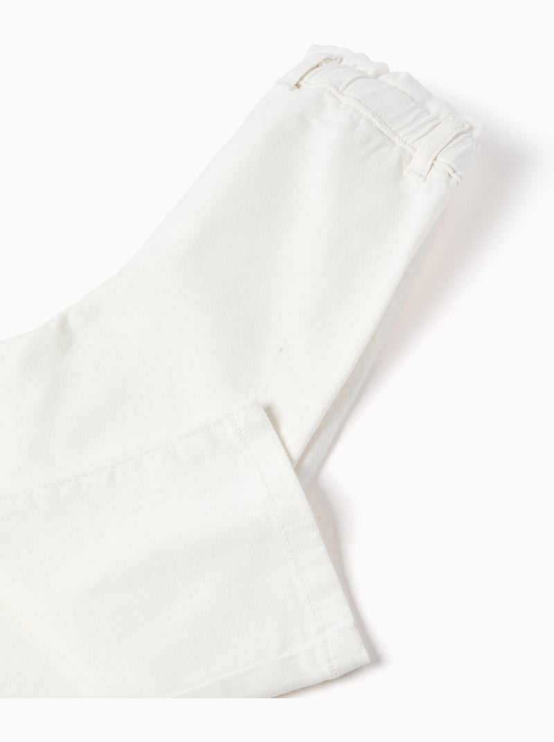 Pantaloni a gamba larga in twill con vita paperbag Bianco - Kiabi
