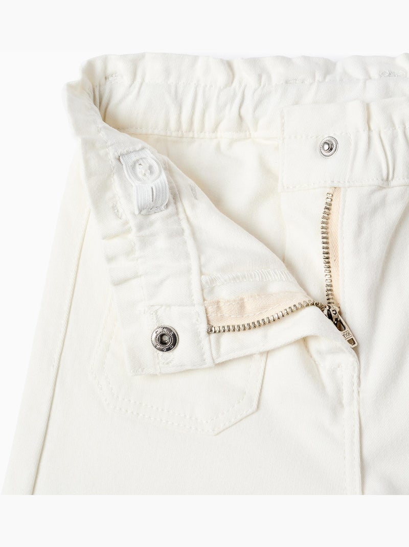 Pantaloni a gamba larga in twill con vita paperbag Bianco - Kiabi