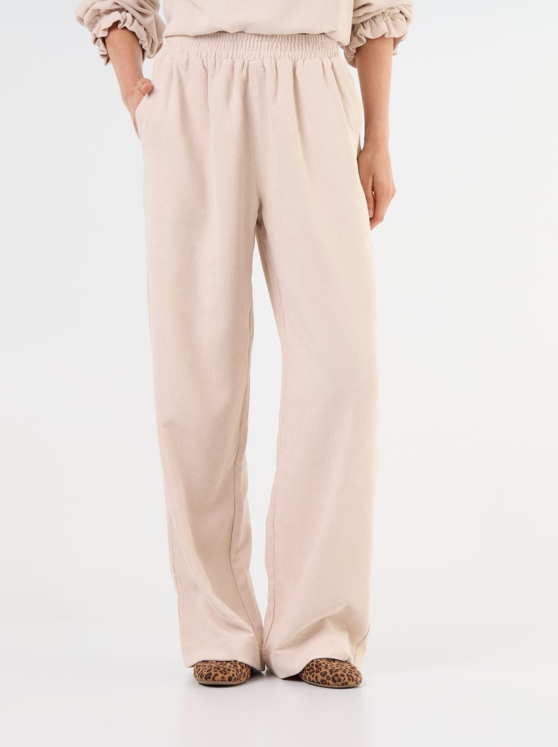Pantaloni a gamba larga in velluto a coste Beige - Kiabi