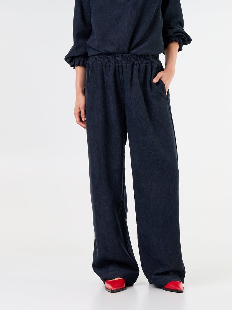 Pantaloni a gamba larga in velluto a coste Blu - Kiabi