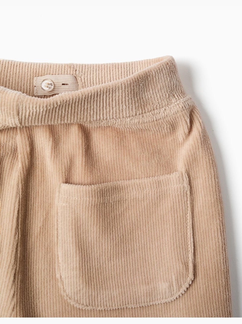 Pantaloni a gamba larga in velluto a coste con cintura elastica Beige chiaro - Kiabi