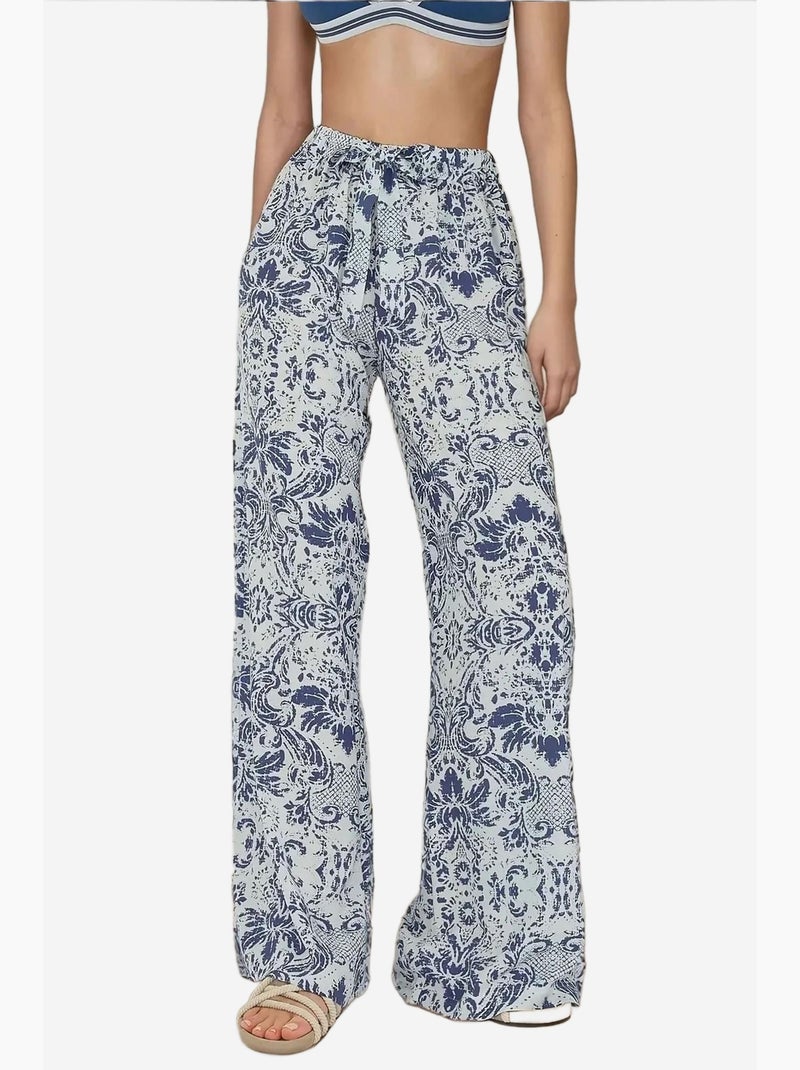 Pantaloni a gamba larga stampati con coulisse hiccup Bianco - Kiabi