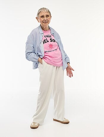 Pantalone largo da donna a vita alta in maglia leggera
