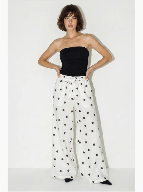 Pantaloni a pois a gamba ampia con cintura da annodare in vita lucci - Kiabi Pantaloni a pois a gamba ampia con cintura da annodare in vita lucci - Kiabi