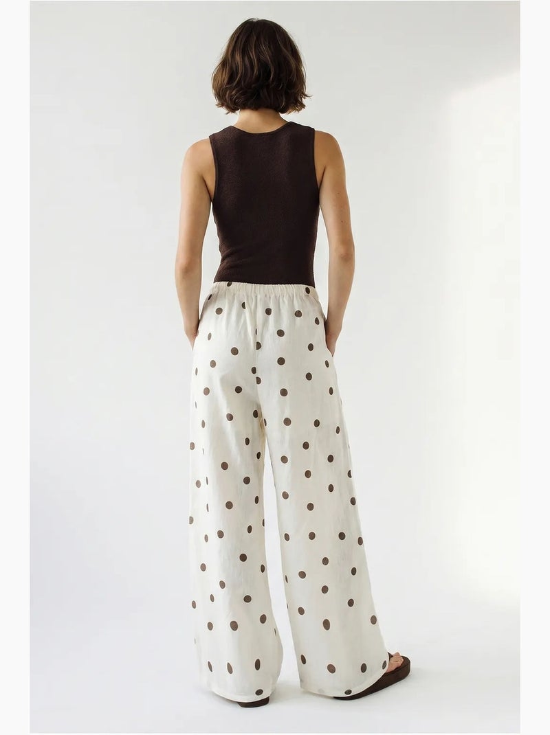 Pantaloni a pois a gamba ampia con cintura da annodare in vita lucci Ecru - Kiabi