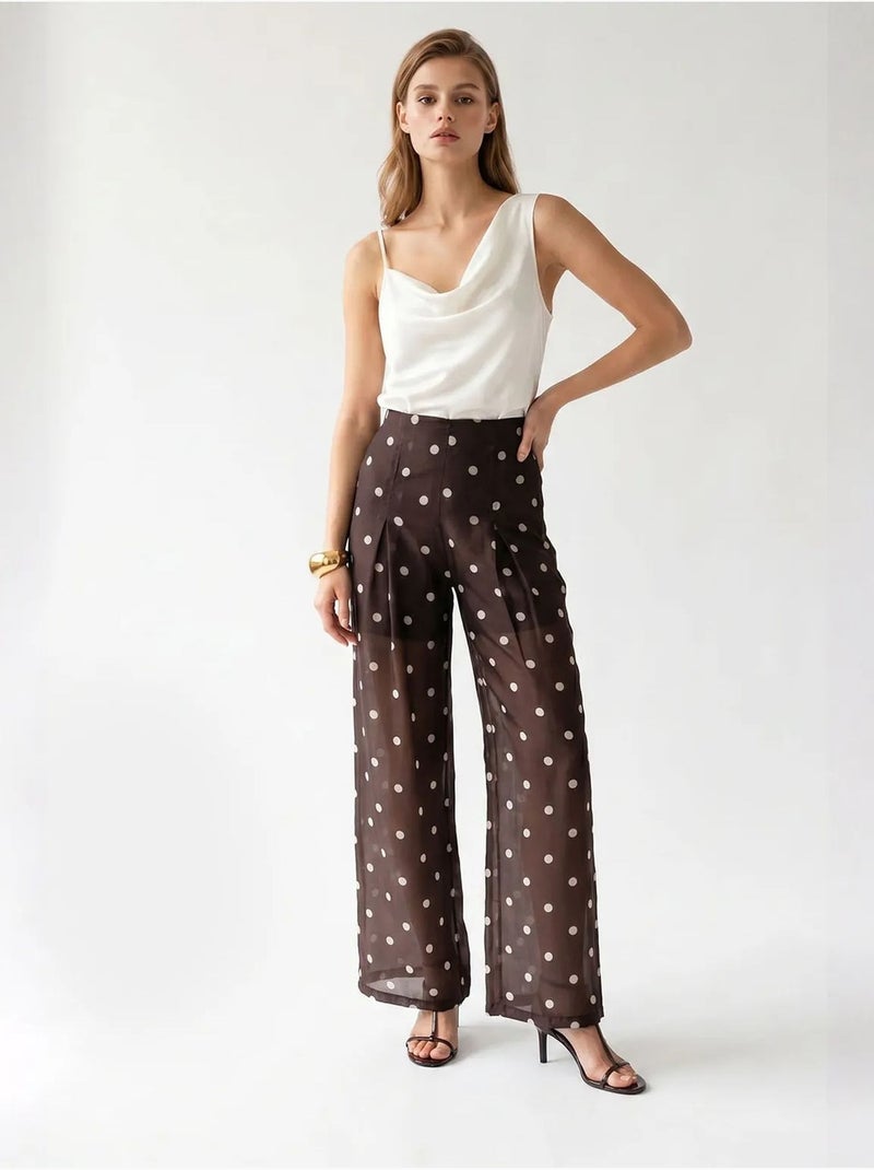 Pantaloni a pois a vita alta a gamba ampia mixray Marrone cioccolato - Kiabi