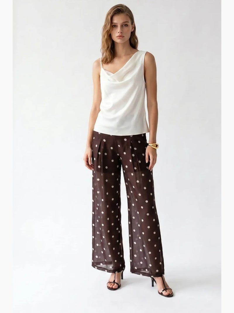Pantaloni a pois a vita alta a gamba ampia mixray Marrone cioccolato - Kiabi