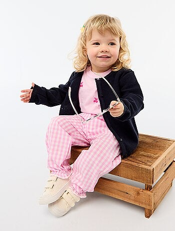 Pantaloni a quadretti vichy rosa in popeline di cotone