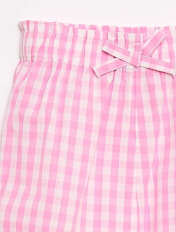 Pantaloni a quadretti vichy rosa in popeline di cotone