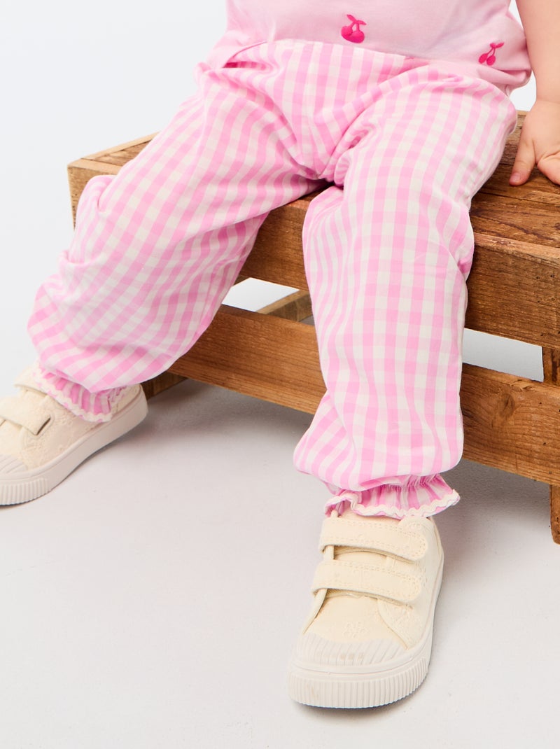 Pantaloni a quadretti vichy rosa in popeline di cotone Rosa - Kiabi
